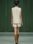 Women's Premium Old Money Style Embroidered Cotton And Linen Blend Tank Top And Shorts Set ZMZ0310B1K