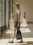 Women's Premium Old-money Style Knitted Vest, Cotton Blend T-shirt, And Cotton-linen Blend Shorts Three-piece Set ZMZ0683B0K