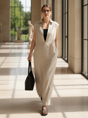 Women's Fashionable Vintage-style Pure Linen Sleeveless Maxi Dress (includes Inner Tank Top) ZMZ1184B9K