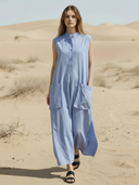 Women's Casual Cotton And Linen Blend Henley Neck Maxi Dress ZMZ2178A2K