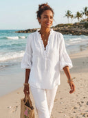 Women's Retro Casual Cotton Linen Solid Color Three-Quarter Sleeve Shirt ZMZ2473G3ZJY
