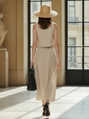 Women's French-style Elegant Vacation Cotton And Linen Blend Tank Top And Skirt Set ZMZ0521B2K