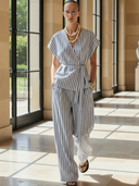 Women's French-style Elegant Cotton And Linen Blend Vest And Trousers Set ZMZ2667A2K