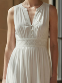 Women's High-end Old-money Style Cotton And Linen Blend With Embroidered Neckline And Waist Sleeveless Dress ZMZ2645B0K