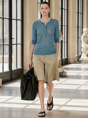 Women's High-End Old Money Style Knitted Henley Collar T-Shirt And Cotton Shorts Set  ZMZ1491B5K