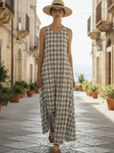 Women's Italian-style Romantic Plaid Sleeveless Maxi Dress ZMZ2766A8K