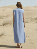 Women's Casual Cotton And Linen Blend Henley Neck Maxi Dress ZMZ2178A2K