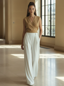 Women's High-end Old-money Style Lyocell Blend Sleeveless Vest And Elastic Waist Pants Set ZMZ1437B5K