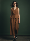 Women's High-end Old-money Style Cotton And Linen Blend Vest And Trousers Set ZMZ1490B4K