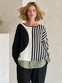 Women's Color Block Striped Loose Fit Long Sleeve Linen Top ZMZ2435H9YZH