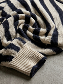 Women's American Retro Casual Style Loose-Fit Black And White Striped Crew-Neck Sweater ZMZ0690H8ZYY