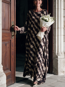 Women’s American-style Vintage Crew-neck Long-sleeve Loose-fit Maxi Dress In A Textured, Printed Fabric ZMZ3047J2ZYY