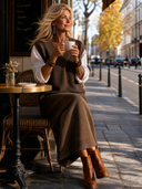 Women's Classic Retro Casual Loose-Fit V-Neck Knit Dress (Faux-Layered Style) ZMZ2443H5ZYY