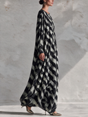 Women’s American-style Vintage Crew-neck Long-sleeve Loose-fit Maxi Dress In A Textured, Printed Fabric ZMZ3047J2ZYY