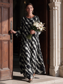 Women’s American-style Vintage Crew-neck Long-sleeve Loose-fit Maxi Dress In A Textured, Printed Fabric ZMZ3047J2ZYY