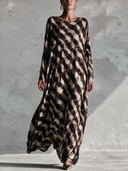 Women’s American-style Vintage Crew-neck Long-sleeve Loose-fit Maxi Dress In A Textured, Printed Fabric ZMZ3047J2ZYY
