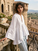 Women's Premium Minimalist Cotton-Linen V-Neck Flared Sleeves Loose Shirt ZMZ2407G3ZYY