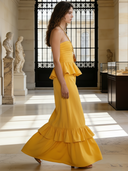 Women's Italian Romantic Cotton Linen Ruffle Trim Tube Top Maxi Skirt Set ZMZ2708B3P