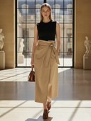 Women's Premium Commuter Sleeveless Cotton Blend T-shirt And Cotton Skirt Set ZMZ2432B9K