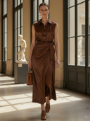 Women's High-end Old-money Style Lyocell Blend Sleeveless Maxi Dress ZMZ2850B9K