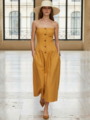 Women's High-end Old-money Style Cotton And Linen Blend Strapless Maxi Dress ZMZ1169B0K