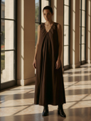 Women's Minimalist Elegant Pure Cotton V-neck Sleeveless Loose Maxi Dress ZMZ0366B0K