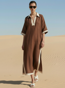 Women's Casual Cotton And Linen Blend Pullover Maxi Dress ZMZ2141A8K