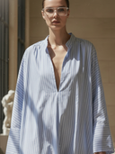 Women's Casual Cotton Blend Vertical Striped V-neck Maxi Dress ZMZ2149A8K