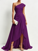 Women's Solid-Color One-Shoulder A-Line Maxi Dress ZMZ2270D3XT