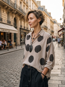 Women's Vintage Casual Cotton-Linen Polka-Dot V-Neck Long-Sleeve Shirt ZMZ0776G7ZYY