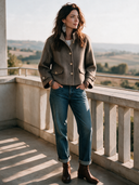 Women's Vintage-Style Casual Herringbone Stand-Collar Single-Breasted Jacket ZMZ2811H0ZYY