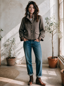 Women's Vintage-Style Casual Herringbone Stand-Collar Single-Breasted Jacket ZMZ2811H0ZYY