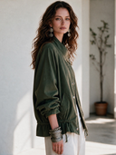 Women's American Retro Casual Twill Cotton Jacket With Stand Collar And Single-Breasted Closure ZMZ0460I3ZYY