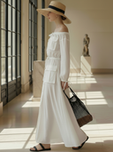 Women's High-End French Style Pure Cotton Off-Shoulder Long-Sleeved Maxi Dress ZMZ1492B0K