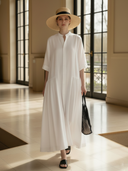 Women's Minimalist Old-money Style Pure Cotton  Loose-fitting Short-sleeved Maxi Dress ZMZ0605B6K