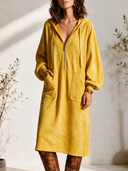 Women's American Retro Casual Faux Suede V-Neck Zip-Up Hooded Midi Dress ZMZ1014H1ZYY