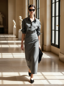 Women's Elegant And Minimalist Pure Cotton Long-sleeved Maxi Dress ZMZ0330B4K