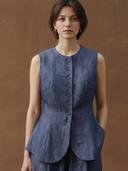 Women's High-end Old-money Style Cotton And Linen Blend Vest And Trousers Set ZMZ1403B6K