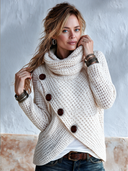 Women's Stylish Off-white High-neck Knitted Pullover Sweater ZMZ3054I0SWL