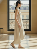 Women's Elegant Cotton-linen Blend Sleeveless Loose Midi Dress ZMZ2538B0K