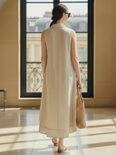 Women's Elegant Cotton-linen Blend Sleeveless Loose Midi Dress ZMZ2538B0K