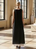 Women's High-end Old-money Style Ramie And Pure Cotton Double-layered Sleeveless Loose-fitting Maxi Dress ZMZ2586B2K