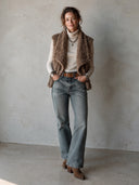 Women's Stylish Khaki Faux Fur Lapel Vest ZMZ3028I7SWL