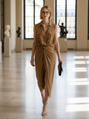 Women's High-End Elegant Lyocell Blend Sleeveless Blouse And Elastic Waist Skirt Set ZMZ1453B3K