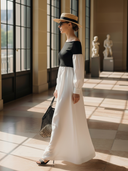 Women's French-style Elegant Knitted And Cotton Blend Off-the-shoulder Long-sleeved Maxi Dress ZMZ0663B7K