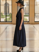 Women's Minimalist Vintage Style Pure Cotton Sleeveless Shirt And Skirt Set ZMZ2494B1K