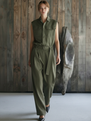 Women's Premium Vintage Herringbone Cotton And Linen Blend Vest And Trousers Set ZMZ0218B8K