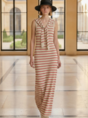 Women's Casual Old-money Style Knitted V-neck Sleeveless Maxi Dress (including Shawl) ZMZ1112B3K