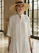 Women's Minimalist Old-money Style Pure Cotton  Loose-fitting Short-sleeved Maxi Dress ZMZ0605B6K