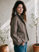 Women's Vintage-Style Casual Herringbone Stand-Collar Single-Breasted Jacket ZMZ2811H0ZYY